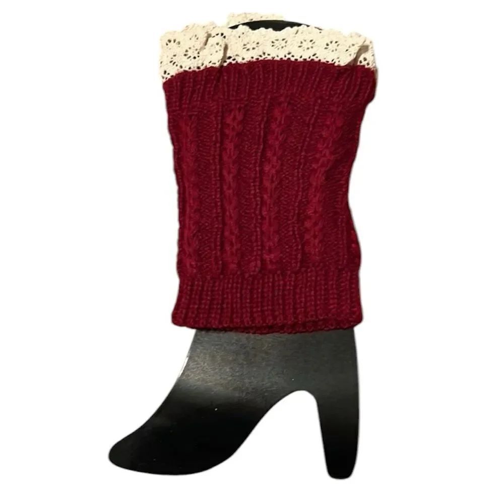 NWT boot cuffs leg warmers burgundy with ecru lace trim more colors available
